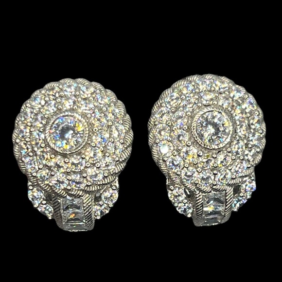 Sterling Silver Judith Ripka Pave Set CZ clear stone clip on earrings vintage